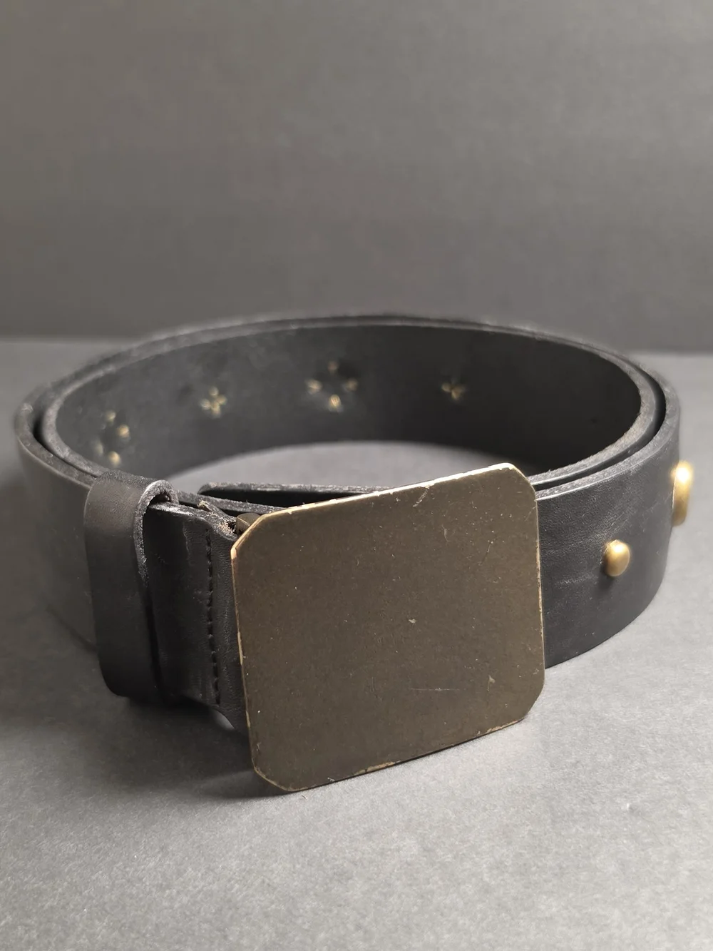 Classic Black Leather Unisex Belt with Brass Hardware